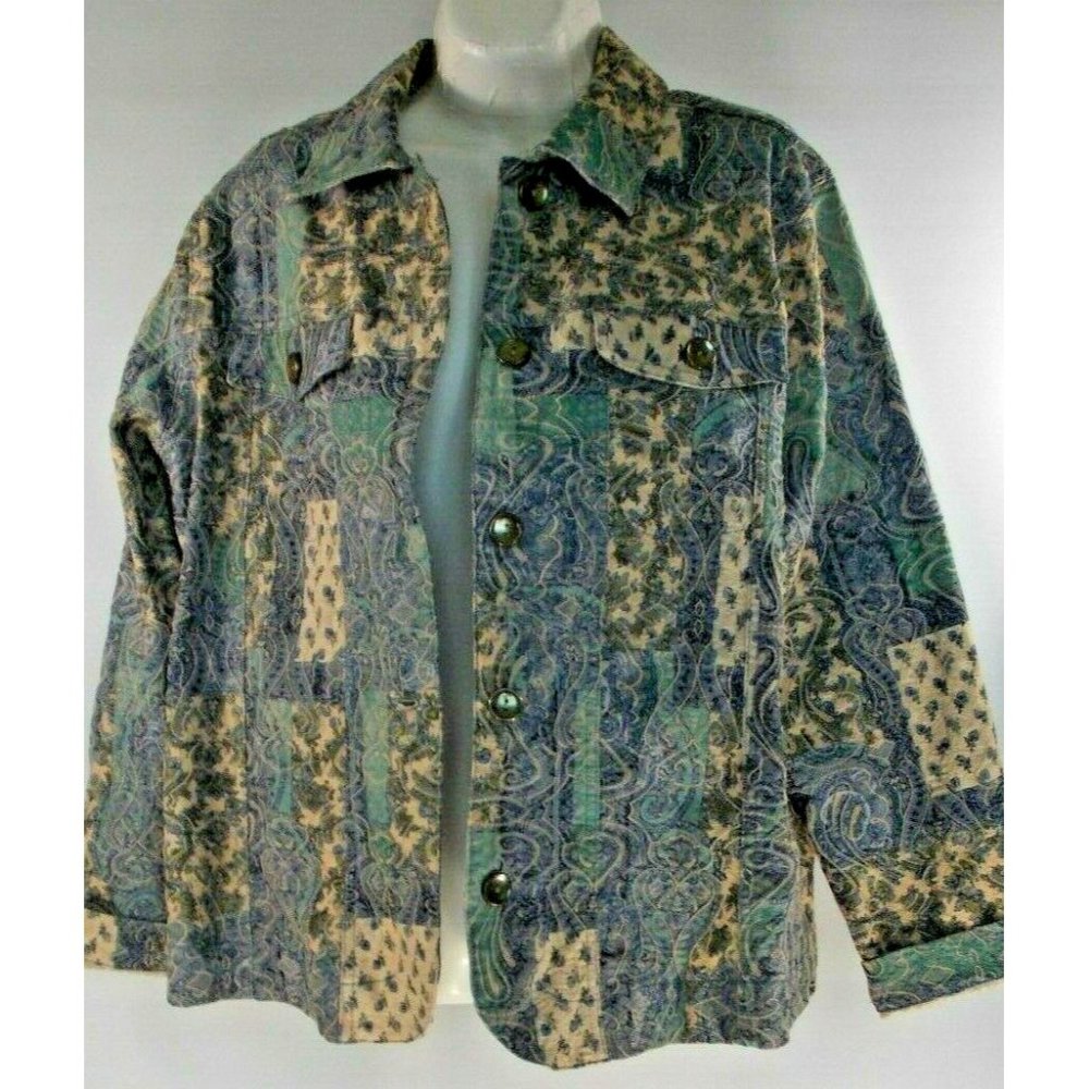 Analogy Woman Blazer Coat Blue Floral Button-Down Women's size XL